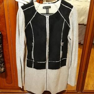 Faux furlined black & grey sweater